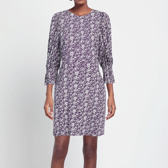 Maje Purple and White Floral Print Bishop Sleeve Sundress - Picture 1 of 14